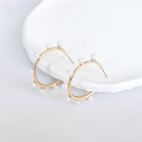 1 Pair Fashion C Shape Plating Alloy Artificial Pearls Hoop Earrings sku image 1