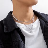 Punk Square Copper Inlaid Zircon Men's Layered Necklaces main image 2