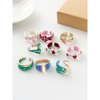 Novelty Heart Shape Flower Copper Enamel Rhinestones Pearl Rings 1 Piece main image 6