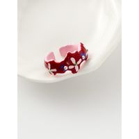 Novelty Heart Shape Flower Copper Enamel Rhinestones Pearl Rings 1 Piece sku image 7
