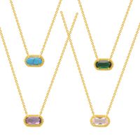 Glass Copper Retro Plating Inlay Oval Natural Stone Opal Zircon Pendant Necklace main image 3