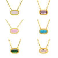 Glass Copper Retro Plating Inlay Oval Natural Stone Opal Zircon Pendant Necklace main image 1