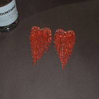 1 Pair Fashion Tassel Heart Shape Metal Inlay Rhinestones Women's Drop Earrings main image 4