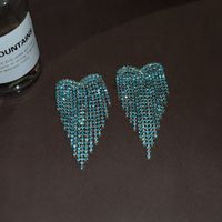 1 Pair Fashion Tassel Heart Shape Metal Inlay Rhinestones Women's Drop Earrings sku image 3