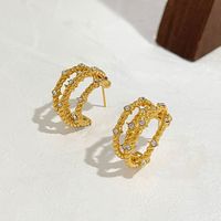 1 Pair Ins Style C Shape Plating Inlay Stainless Steel Rhinestones 18k Gold Plated Ear Studs main image 1