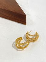 1 Pair Ins Style C Shape Plating Inlay Stainless Steel Rhinestones 18k Gold Plated Ear Studs main image 5