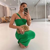Fashion Solid Color Boat Neck Sleeveless Patchwork Backless Spandex Polyester Maxi Long Dress Pencil Skirt main image 4