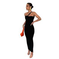Fashion Solid Color Boat Neck Sleeveless Patchwork Backless Spandex Polyester Maxi Long Dress Pencil Skirt main image 3