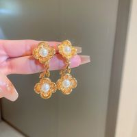 Sweet Flower Copper Plating Artificial Pearls Drop Earrings 1 Pair sku image 1