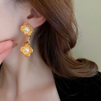 Sweet Flower Copper Plating Artificial Pearls Drop Earrings 1 Pair main image 3