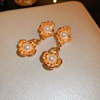 Sweet Flower Copper Plating Artificial Pearls Drop Earrings 1 Pair main image 4