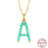 Fashion Letter Sterling Silver Plating Inlay Turquoise Pendant Necklace 1 Piece sku image 1