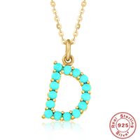 Fashion Letter Sterling Silver Plating Inlay Turquoise Pendant Necklace 1 Piece sku image 4
