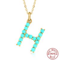 Fashion Letter Sterling Silver Plating Inlay Turquoise Pendant Necklace 1 Piece sku image 8