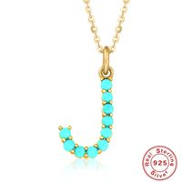 Fashion Letter Sterling Silver Plating Inlay Turquoise Pendant Necklace 1 Piece sku image 21