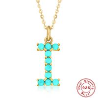 Fashion Letter Sterling Silver Plating Inlay Turquoise Pendant Necklace 1 Piece sku image 9