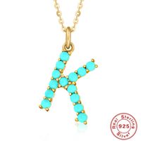 Fashion Letter Sterling Silver Plating Inlay Turquoise Pendant Necklace 1 Piece sku image 10