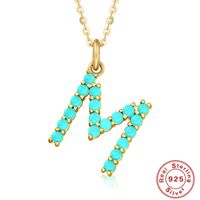 Fashion Letter Sterling Silver Plating Inlay Turquoise Pendant Necklace 1 Piece sku image 11