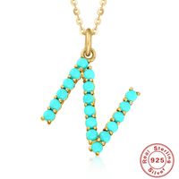 Fashion Letter Sterling Silver Plating Inlay Turquoise Pendant Necklace 1 Piece sku image 12