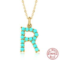 Fashion Letter Sterling Silver Plating Inlay Turquoise Pendant Necklace 1 Piece sku image 14