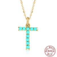 Fashion Letter Sterling Silver Plating Inlay Turquoise Pendant Necklace 1 Piece sku image 16