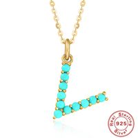 Fashion Letter Sterling Silver Plating Inlay Turquoise Pendant Necklace 1 Piece sku image 17