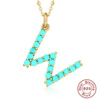 Fashion Letter Sterling Silver Plating Inlay Turquoise Pendant Necklace 1 Piece sku image 19