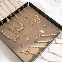 1 Piece Fashion Round Letter Bow Knot Metal Pearl Plating Inlay Rhinestones Women's Necklace main image 1