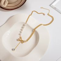 1 Piece Fashion Round Letter Bow Knot Metal Pearl Plating Inlay Rhinestones Women's Necklace main image 4