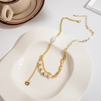 1 Piece Fashion Round Letter Bow Knot Metal Pearl Plating Inlay Rhinestones Women's Necklace main image 2