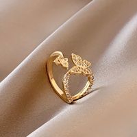 Simple Style Square Flower Bow Knot Copper Hollow Out Inlay Zircon Open Ring 1 Piece sku image 27