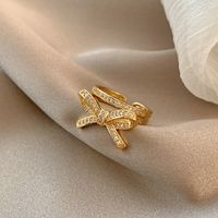 Simple Style Square Flower Bow Knot Copper Hollow Out Inlay Zircon Open Ring 1 Piece sku image 29