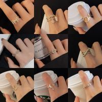 Simple Style Square Flower Bow Knot Copper Hollow Out Inlay Zircon Open Ring 1 Piece main image 5