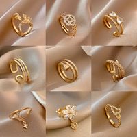 Simple Style Square Flower Bow Knot Copper Hollow Out Inlay Zircon Open Ring 1 Piece main image 1