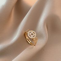 Simple Style Square Flower Bow Knot Copper Hollow Out Inlay Zircon Open Ring 1 Piece sku image 15
