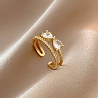 Simple Style Square Flower Bow Knot Copper Hollow Out Inlay Zircon Open Ring 1 Piece sku image 17