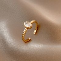 Simple Style Square Flower Bow Knot Copper Hollow Out Inlay Zircon Open Ring 1 Piece sku image 2