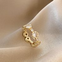 Simple Style Square Flower Bow Knot Copper Hollow Out Inlay Zircon Open Ring 1 Piece sku image 13