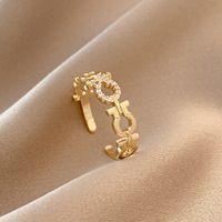 Simple Style Square Flower Bow Knot Copper Hollow Out Inlay Zircon Open Ring 1 Piece sku image 4