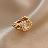 Simple Style Square Flower Bow Knot Copper Hollow Out Inlay Zircon Open Ring 1 Piece sku image 10