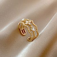 Simple Style Square Flower Bow Knot Copper Hollow Out Inlay Zircon Open Ring 1 Piece sku image 14