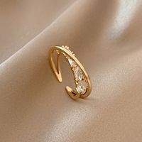 Simple Style Square Flower Bow Knot Copper Hollow Out Inlay Zircon Open Ring 1 Piece sku image 12