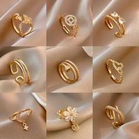 Simple Style Square Flower Bow Knot Copper Hollow Out Inlay Zircon Open Ring 1 Piece main image 2