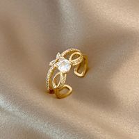Simple Style Square Flower Bow Knot Copper Hollow Out Inlay Zircon Open Ring 1 Piece sku image 32
