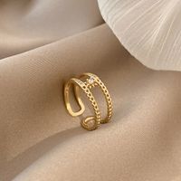 Simple Style Square Flower Bow Knot Copper Hollow Out Inlay Zircon Open Ring 1 Piece sku image 6