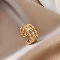 Simple Style Square Flower Bow Knot Copper Hollow Out Inlay Zircon Open Ring 1 Piece sku image 26