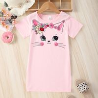 Fashion Cat Printing Polyester Girls Dresses sku image 3