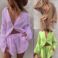 Women's Fashion Solid Color Bubble Wrinkle Polyester Patchwork Shorts Sets main image 1