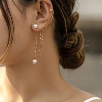 Fashion Geometric Tassel Alloy Copper Earrings Plating Arylic Artificial Pearl Copper Earrings sku image 3