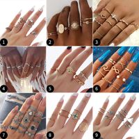 1 Set Fashion Leaf Devil's Eye Snake Alloy Plating Hollow Out Inlay Rhinestones Women's Rings main image 3